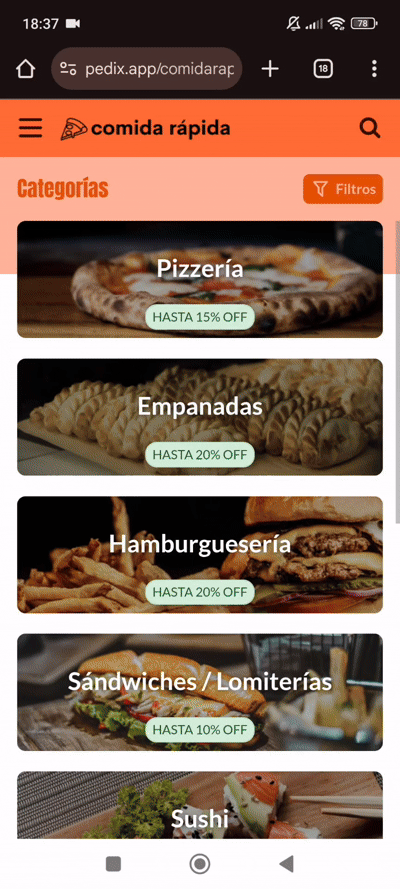 Demo de tienda Comida Rápida en Pedix